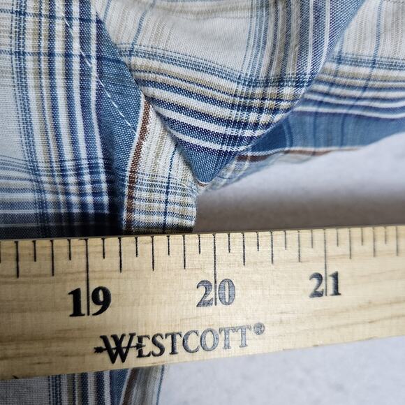 Rustler by Wrangler Mens Pearl Snap Plaid Cotton Western Cowboy Metallic Blue S - Picture 8 of 15